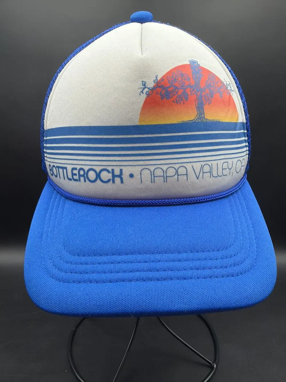 BottleRock Napa Valley Youth Trucker Snapback Hat Blue White Festival Mesh Cap